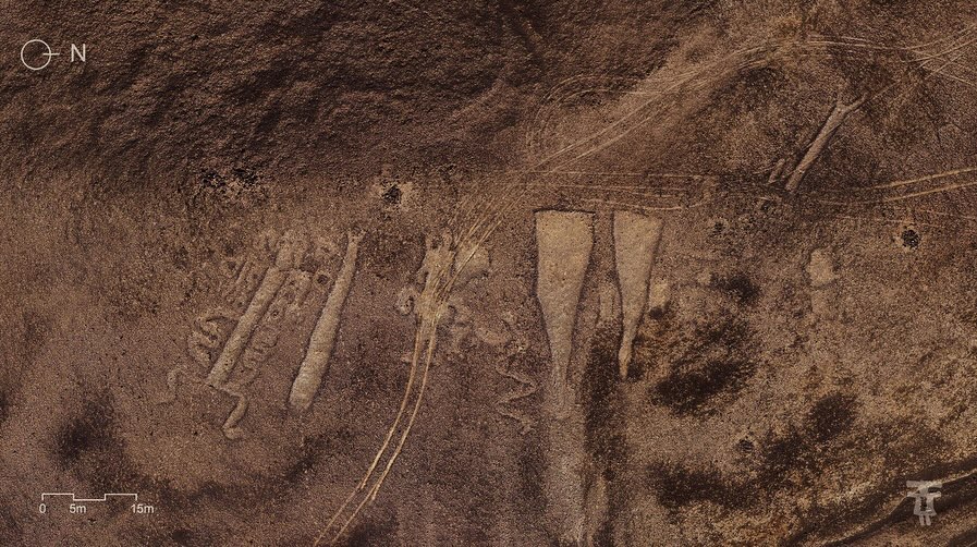 Damage to ancient geoglyphs left by off-roaders in Chile.