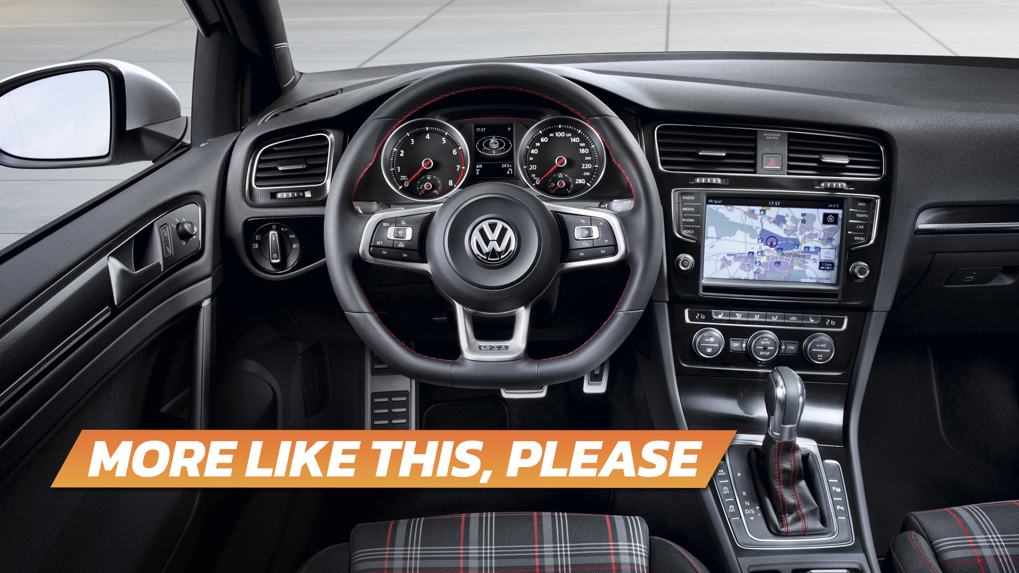 The view from the driver's seat of a Mk7 Golf GTI.