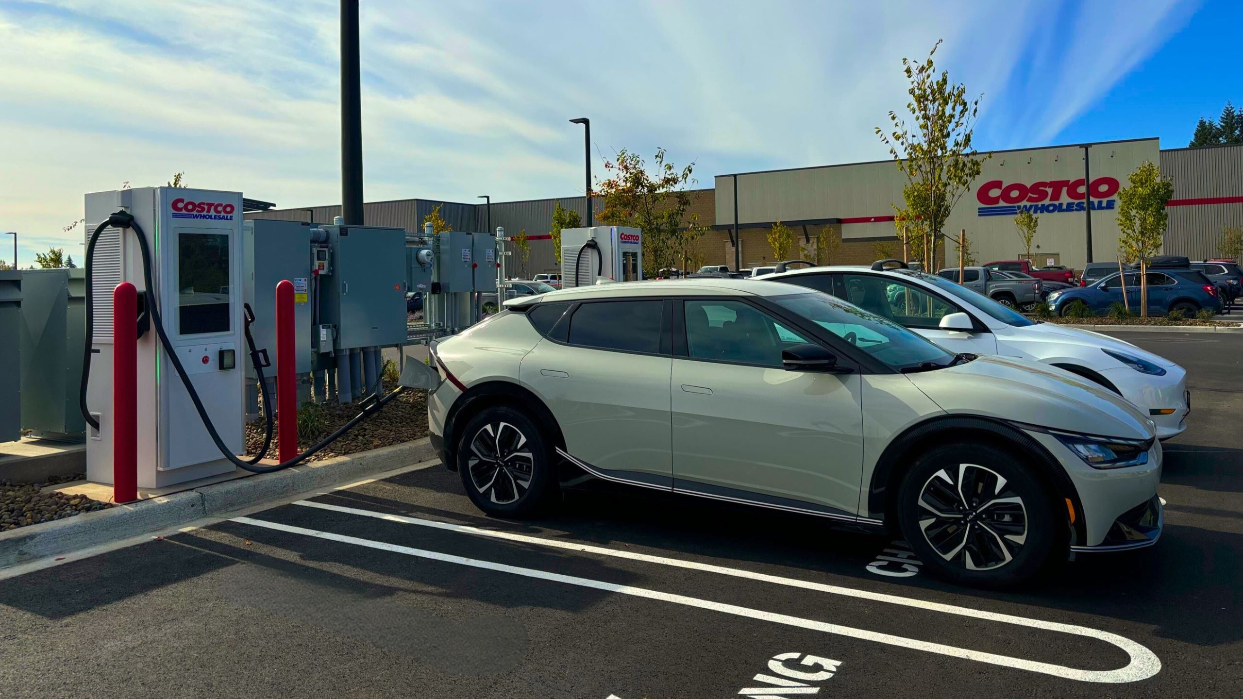 Electric car charging at Costco.