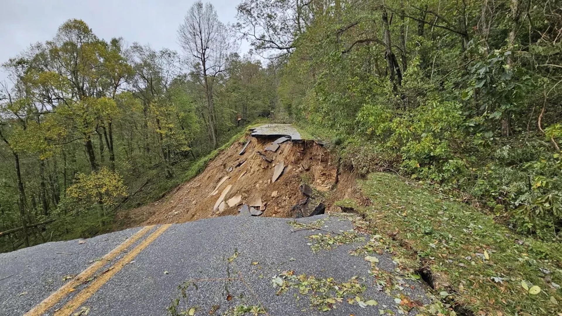 Gooch Gap mudslide along the Blue Ridge Parkway