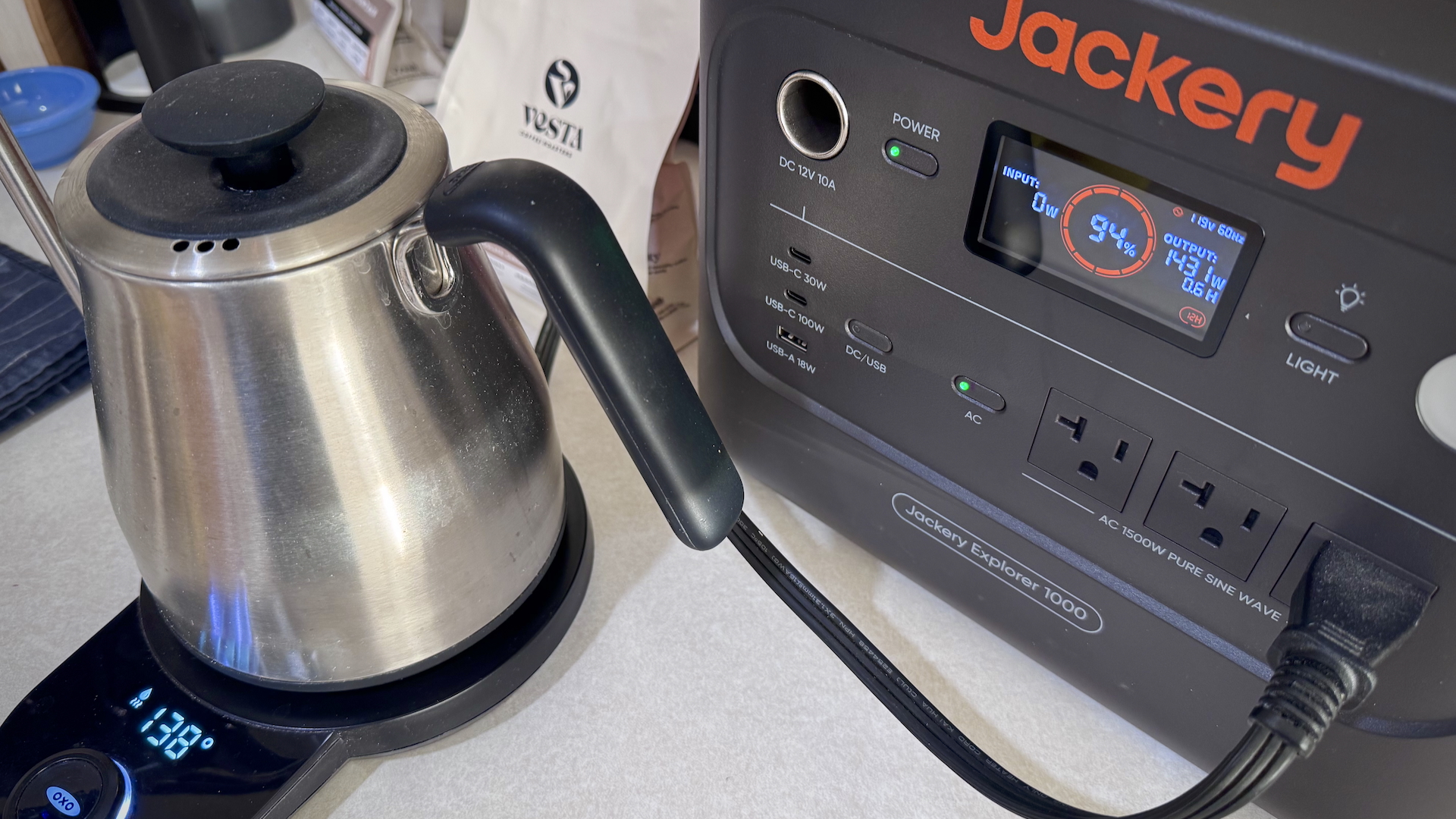 Jackery Explorer 1000 v2 running coffee maker