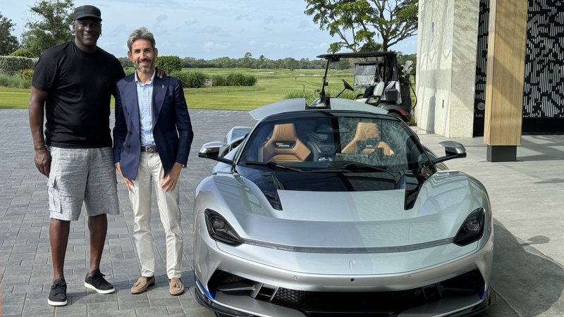 Michael Jordan posed with his silver Pininfarina Battista.