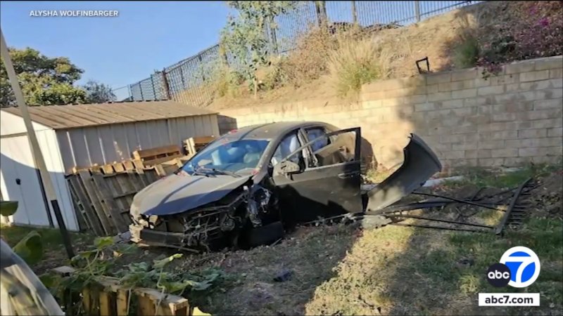 Car crashed in San Bernardino backyard