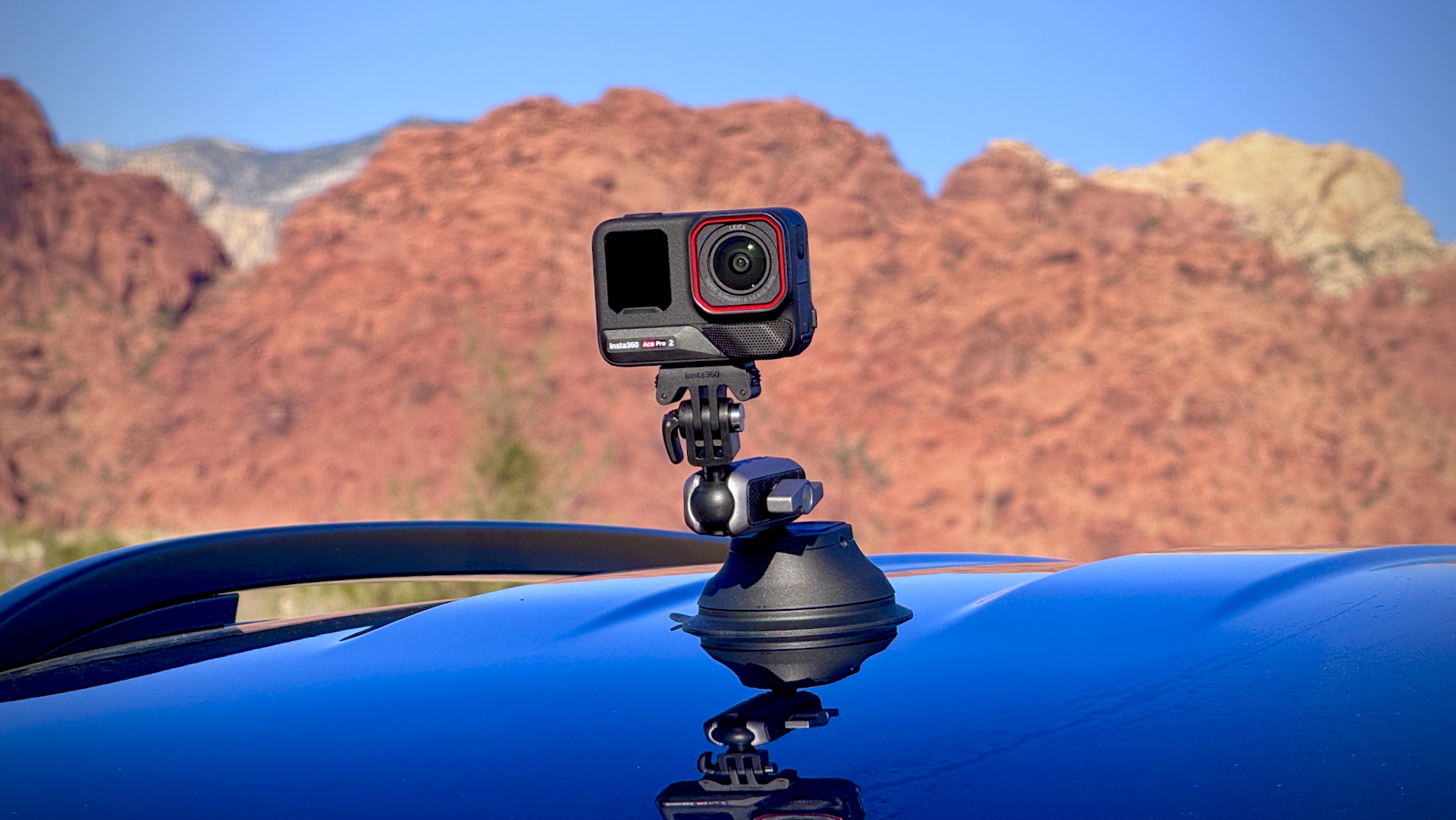 insta360 ace pro2 with suction mount on roof of tiguan