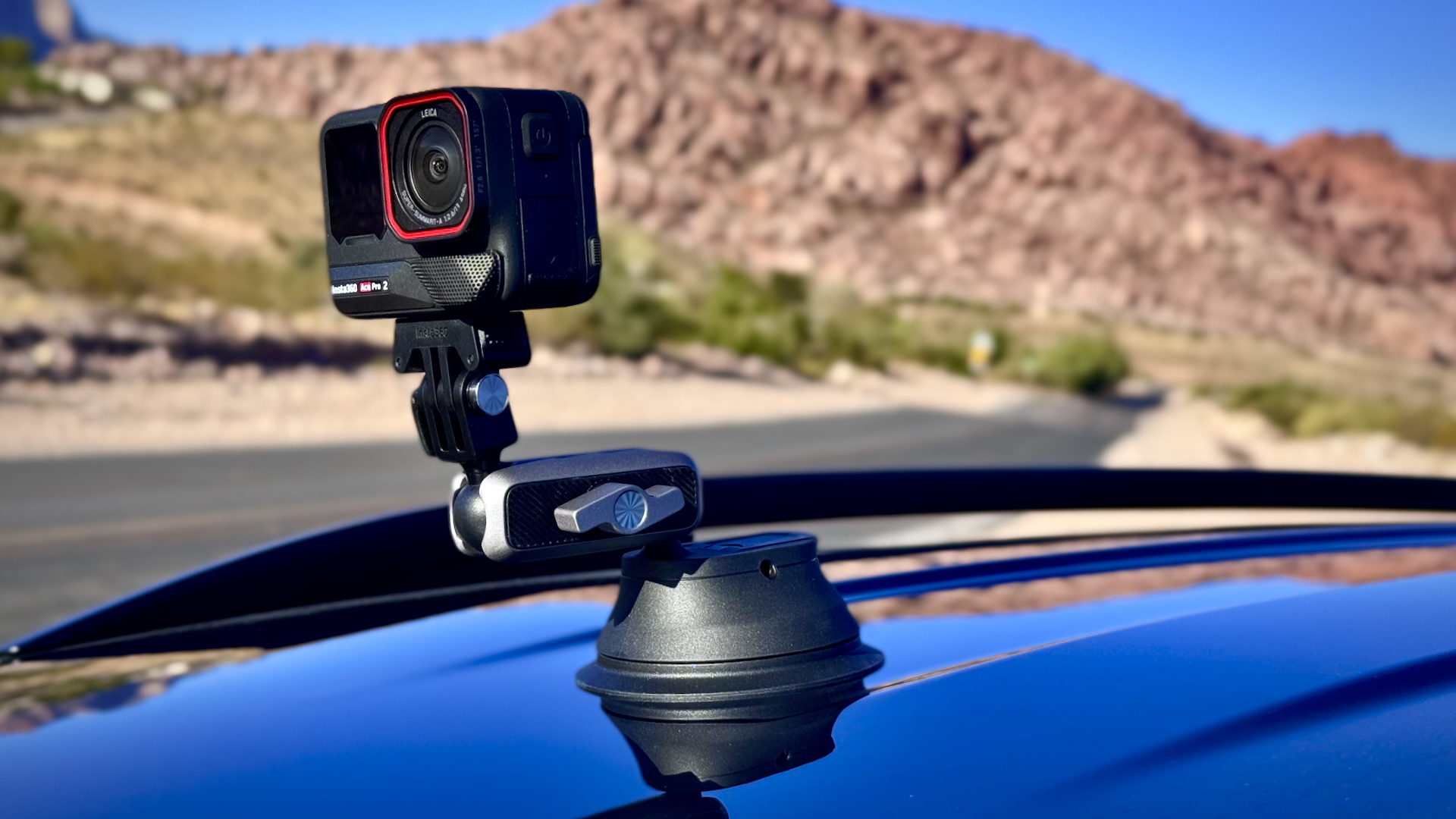 Insta360 Ace Pro mounted on car