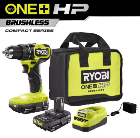  ryobi brushless drill driver with 2 batteries and charger