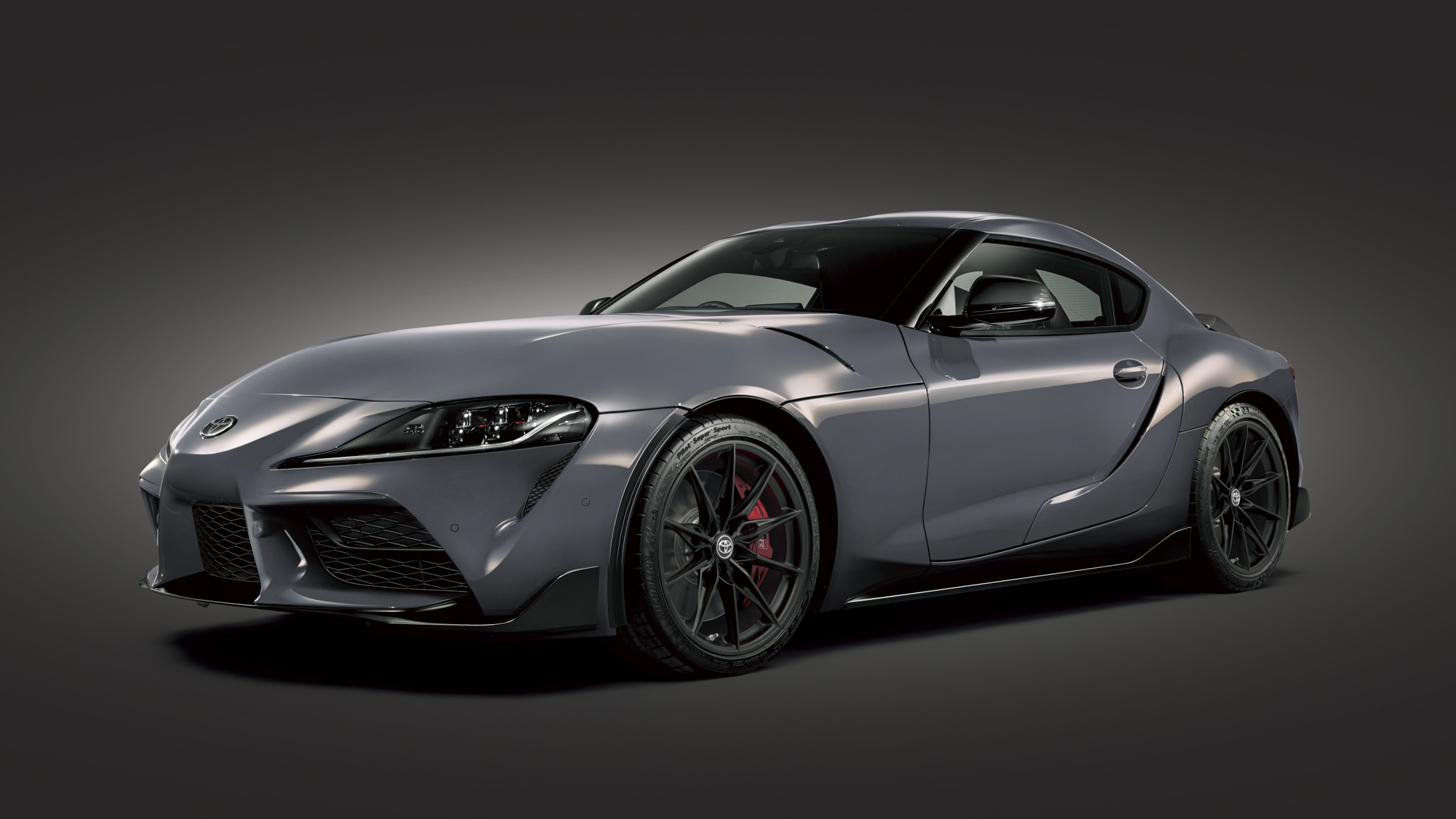 2025 Toyota Supra, partially upgraded front three-quarters.