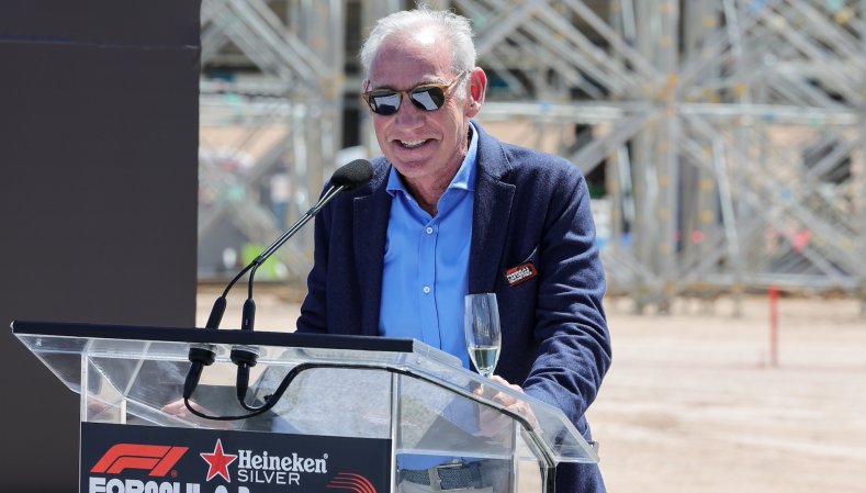 LAS VEGAS, NEVADA - APRIL 13: Liberty Media President and CEO Greg Maffei speaks during a topping out event for the Las Vegas Grand Prix paddock building on April 13, 2023 in Las Vegas, Nevada. The Formula 1 Las Vegas Grand Prix inaugural race weekend is scheduled to take place November 16-18, 2023, with the race itself to begin on the night of November 18. (Photo by Ethan Miller/Getty Images)