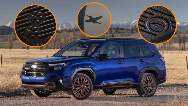 2025 Subaru Forester in blue with Easter Eggs called out.