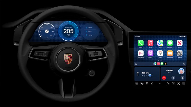 Mockup of next-generation CarPlay in a Porsche vehicle.