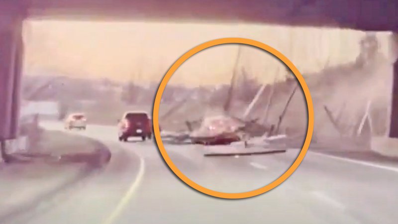 Loose lumber destroys car on the highway in PA.