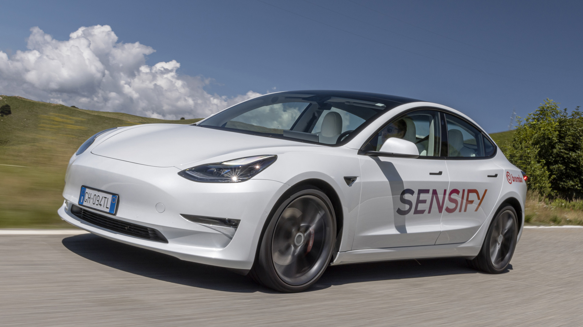 Tesla Model 3 being used with Brembo's Sensify concept.