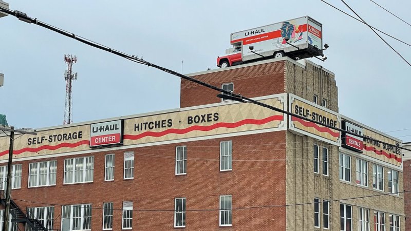 U-Haul atop building in Tulsa, OK.