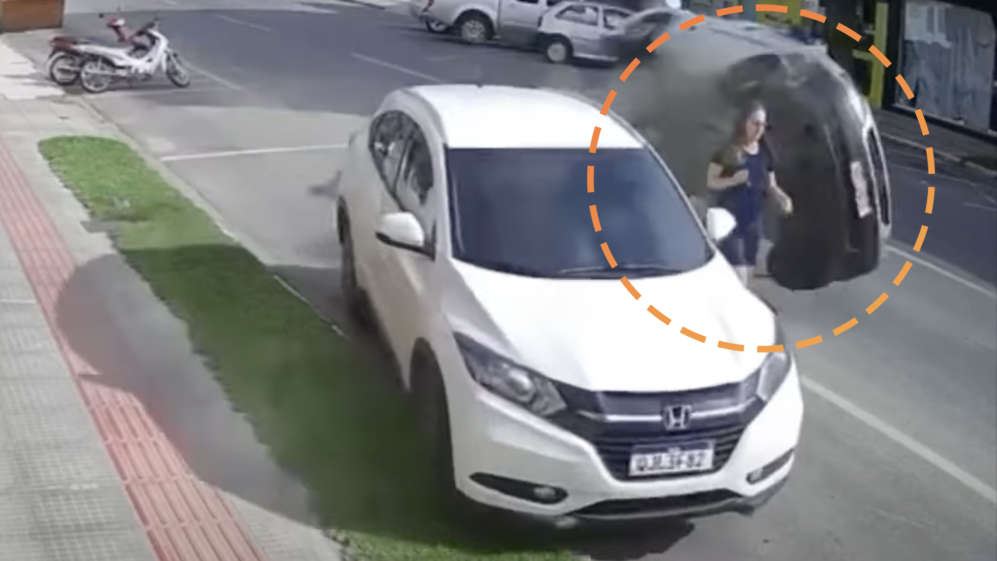 Pedestrian Miraculously Saved by a Parked Honda and Loads of Good Luck