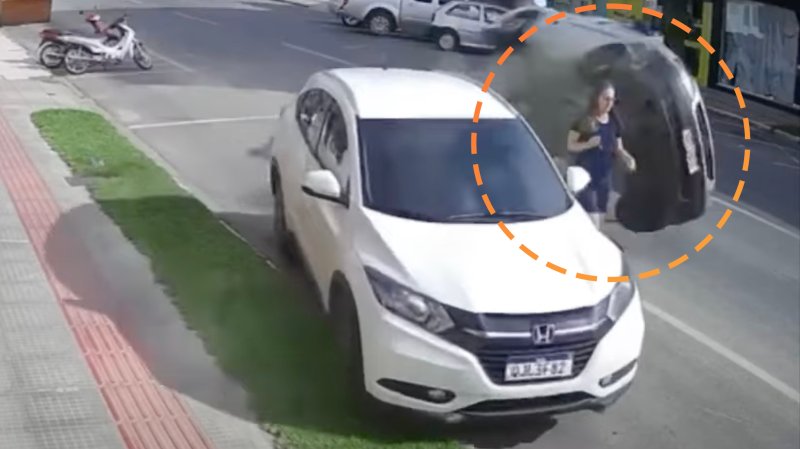 Lucky woman gets missed by car