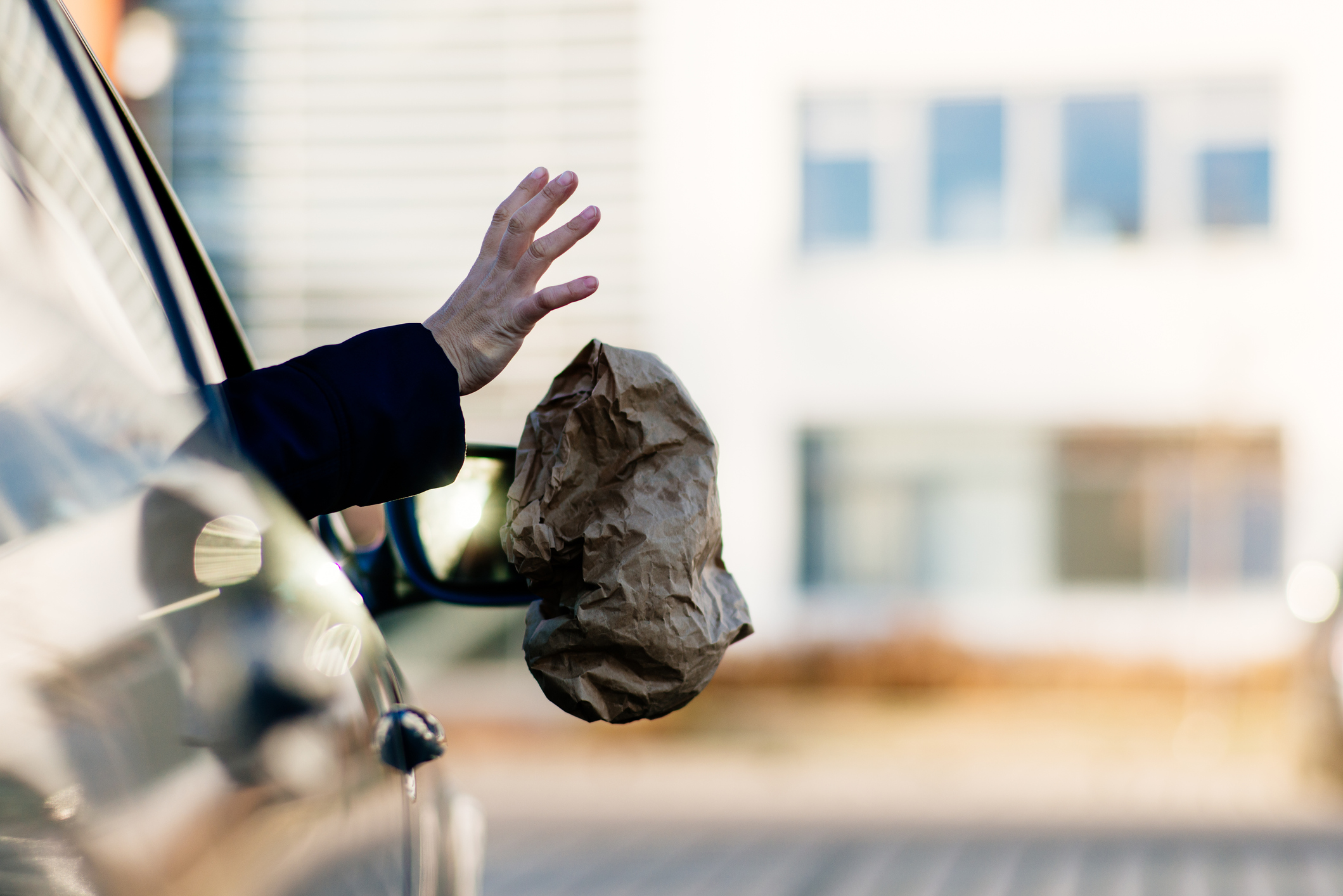 Passenger throwing garbage out car window