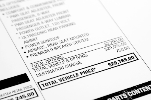 A price readout of a new vehicle