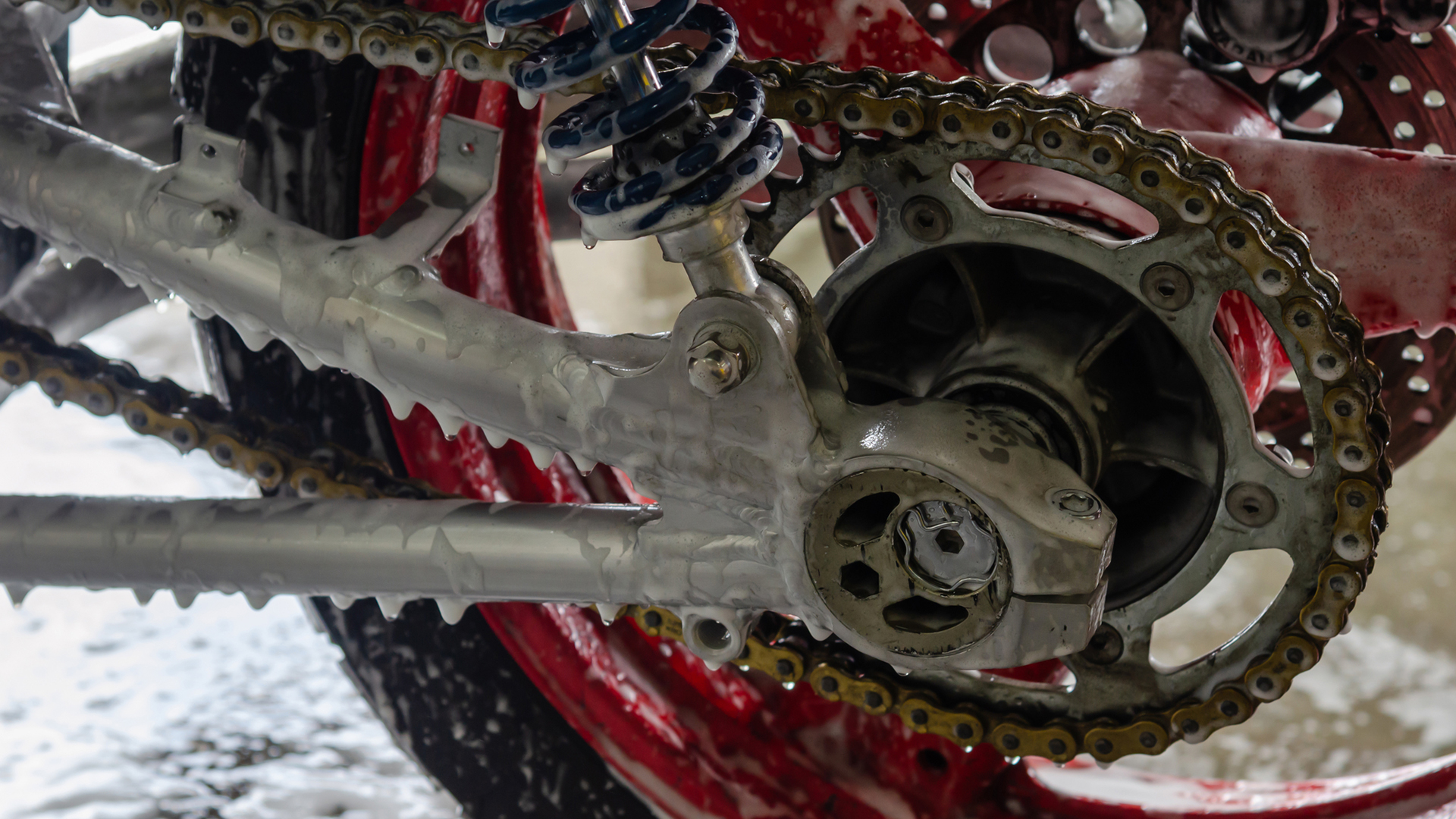 A motorcycle chain requires special attention, cleaning, and lubrication.