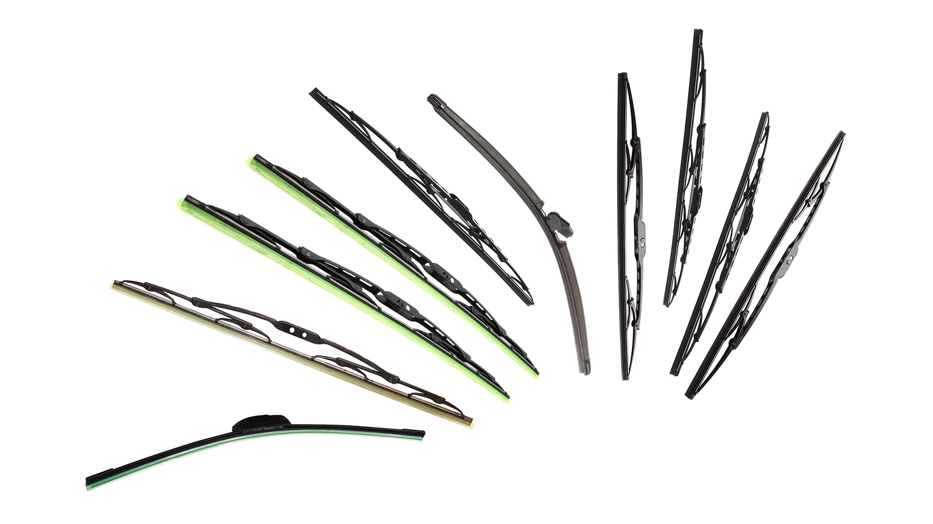 Wiper blade types include conventional, beam, and hybrid.