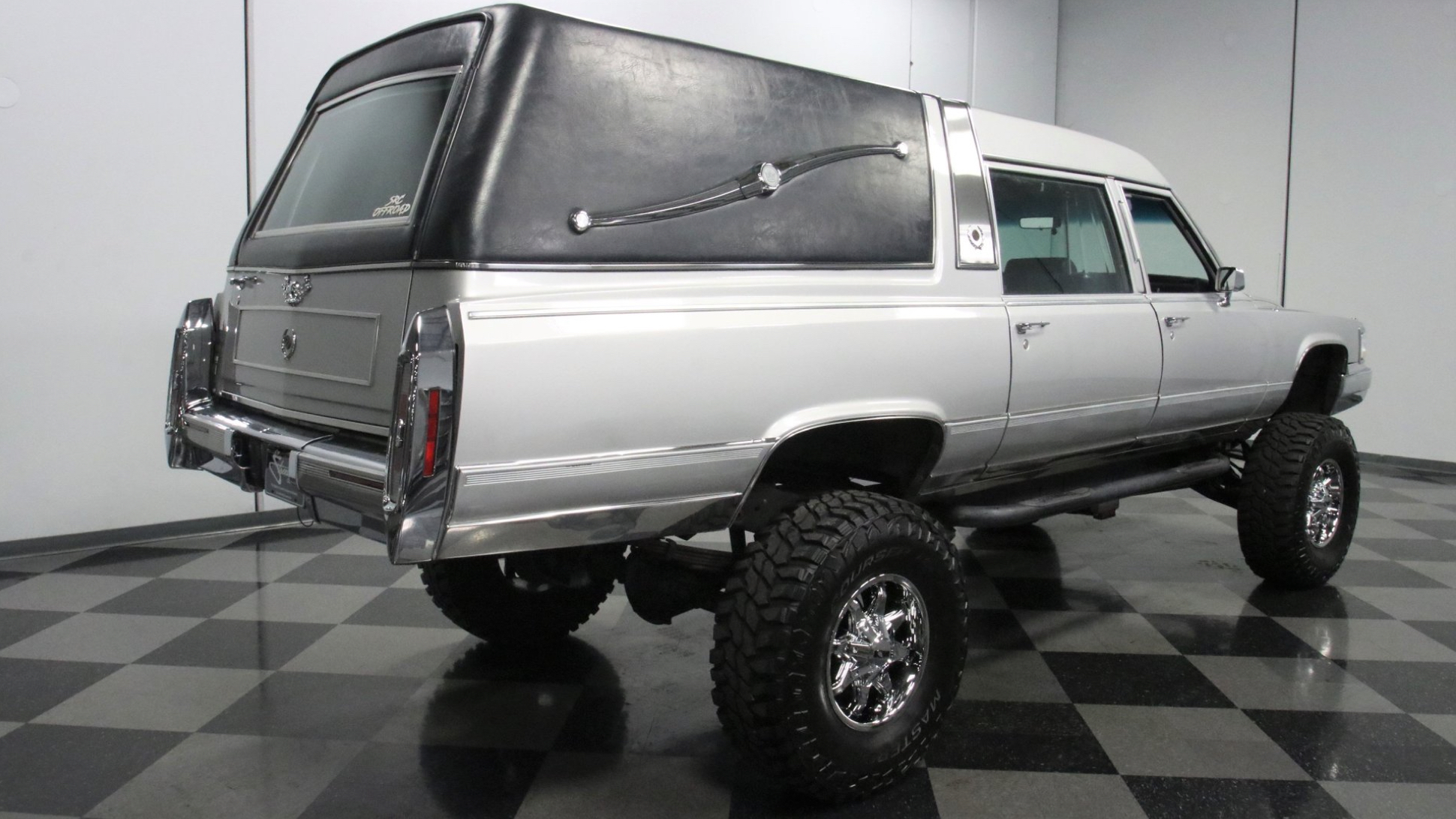 This Lifted Cadillac Hearse on a Chevy Truck Frame Is How I Want to Go Out