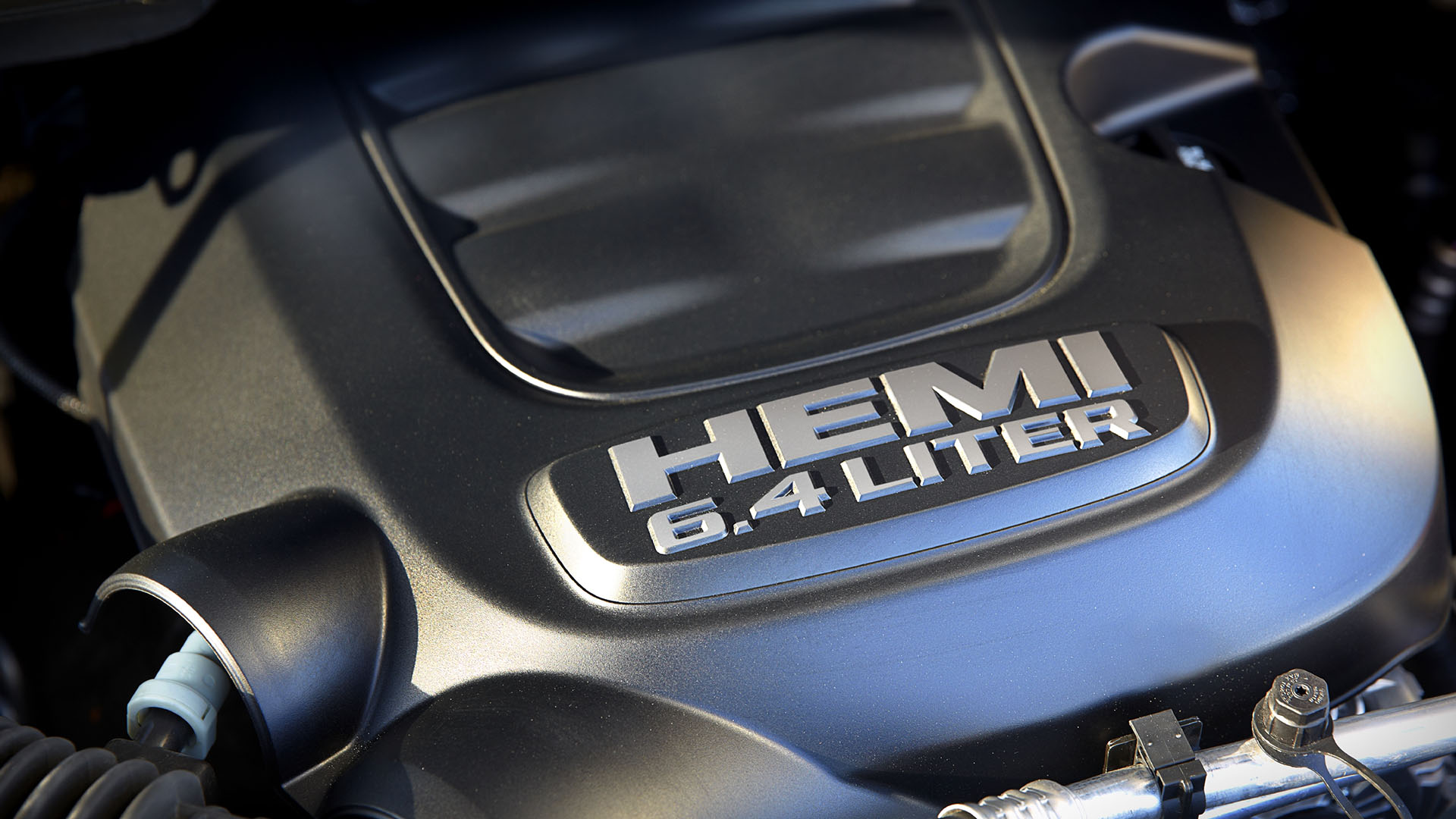 A 6.4-liter Hemi engine bay. 