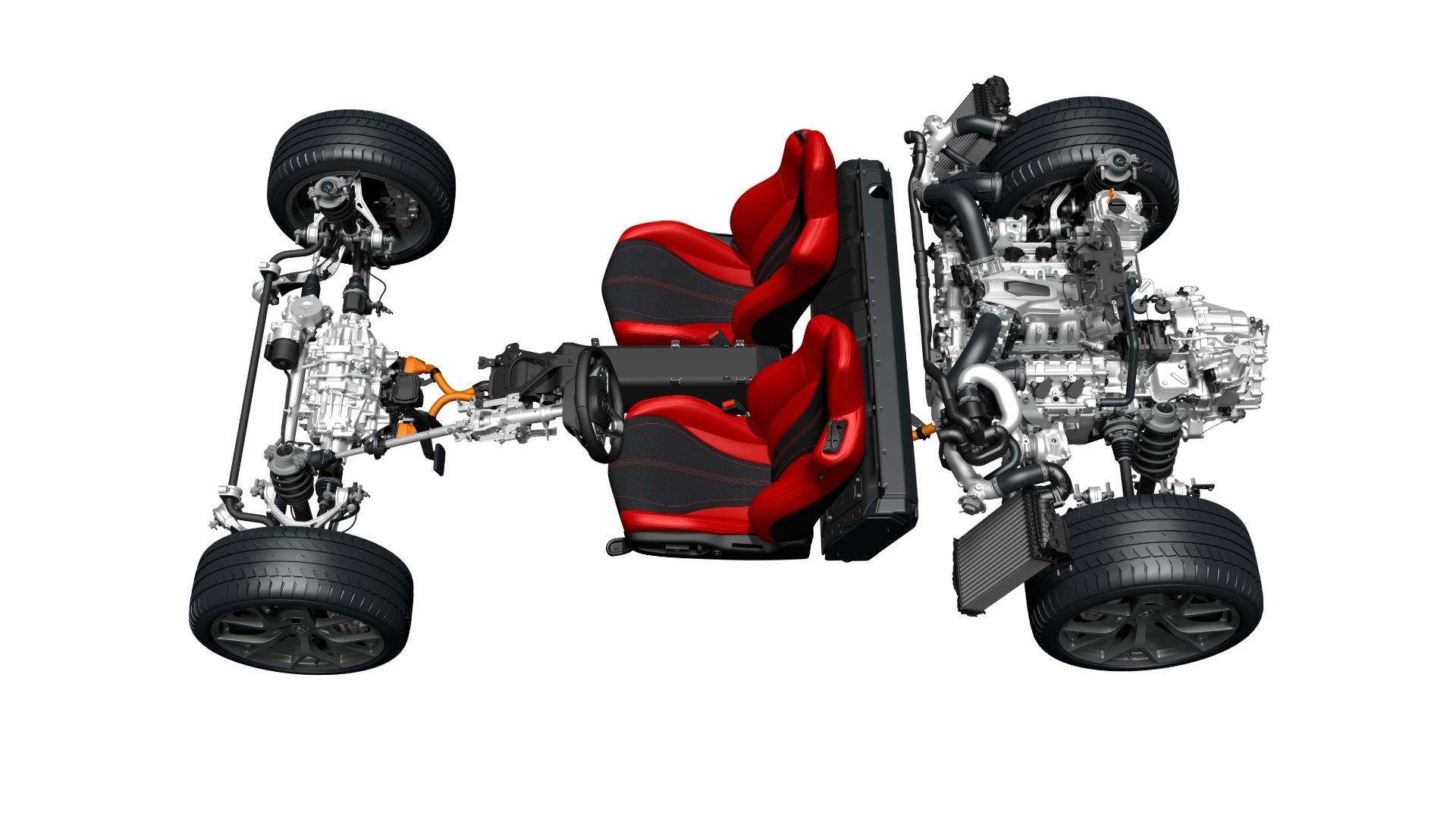 An overlay of Acura's hybrid NSX chassis. 