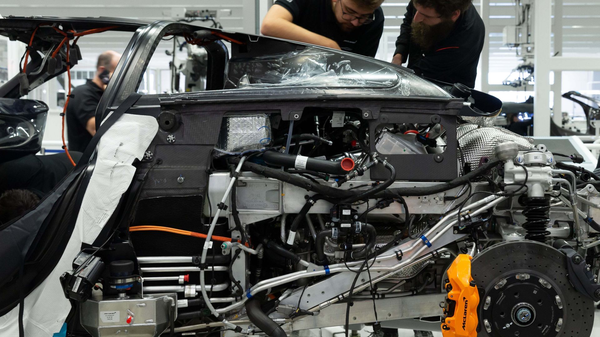 The hybrid McLaren Speedtail being assembled. 