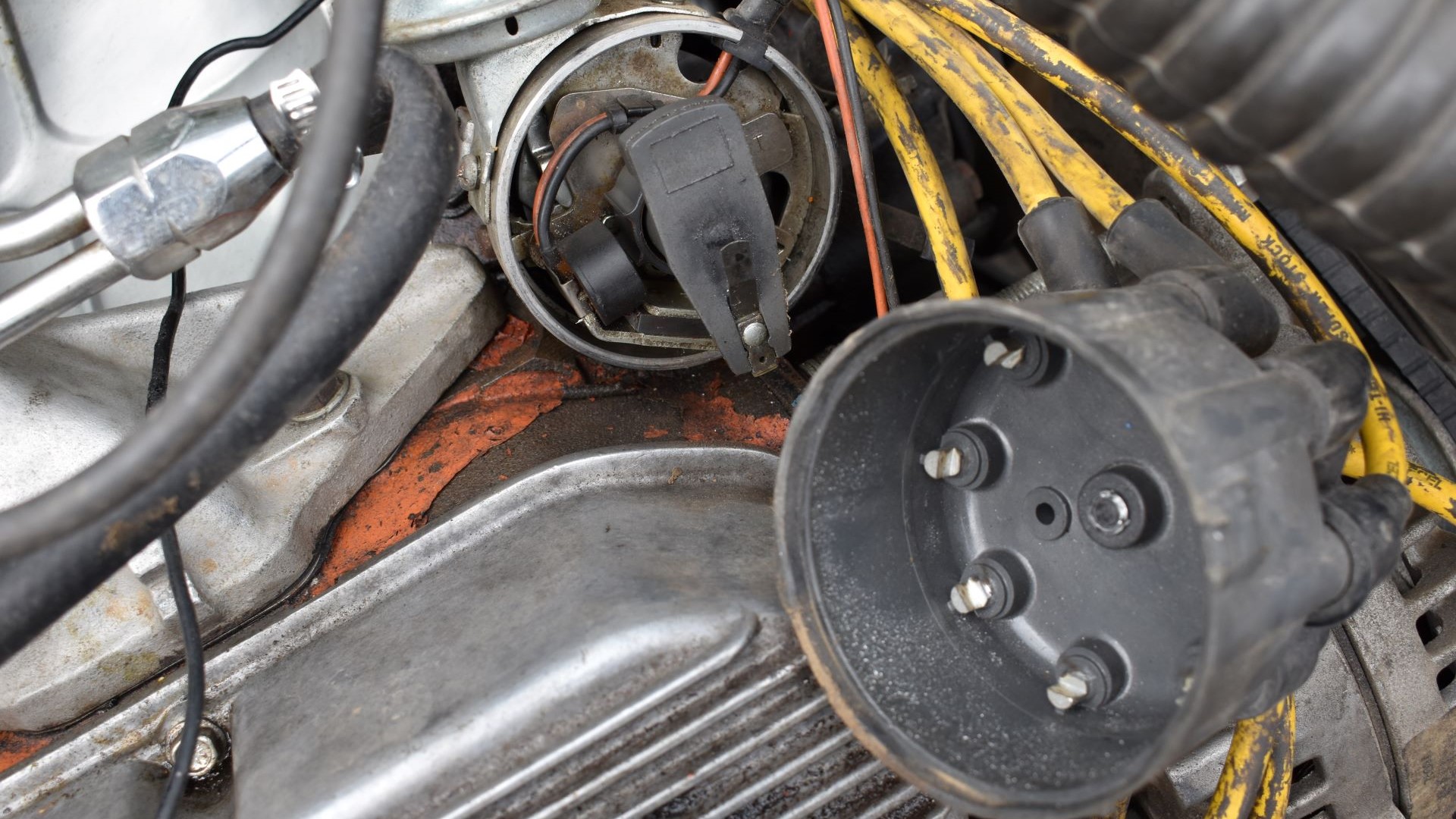 A close-up of an open distributor cap.