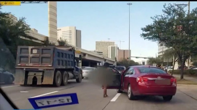 Naked Women Strolls Around Houston Highway