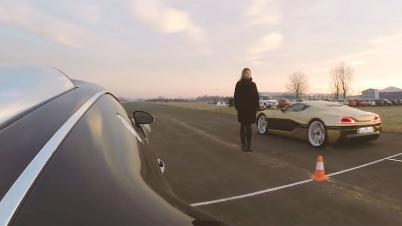 Watch Rimac’s Electric Hypercar Outrun a Bugatti Veyron in a Drag Race