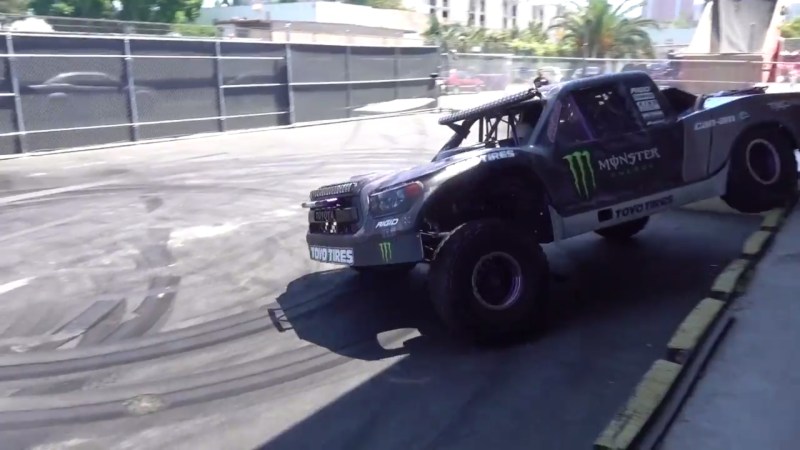 Watch BJ Baldwin Bring His 800-HP Trophy Truck to Hoonigan’s Donut Garage