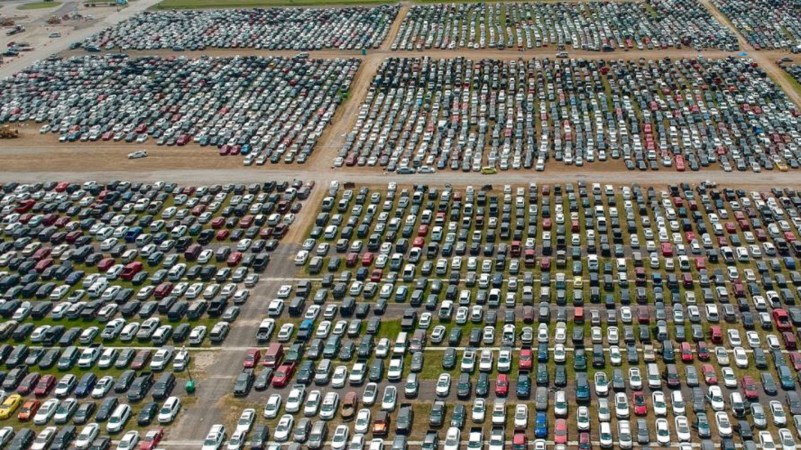 Drone Footage Reveals Staggering Amount of Flooded Cars Destroyed by Hurricane Harvey