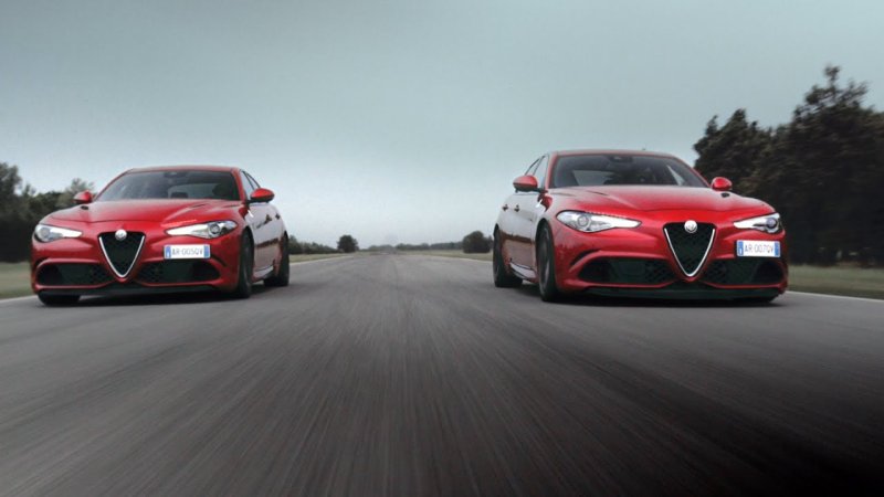 Watch Sebastian Vettel and Kimi Raikkonen Duke it Out in the Alfa Romeo Guilia Quadrifoglio