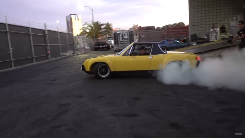 Jeff Zwart Rips Donuts In His Porsche 914-6 At The Hoonigan Garage