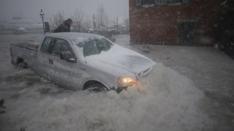 ‘Bomb Cyclone’ Grayson Floods Boston Area Roads