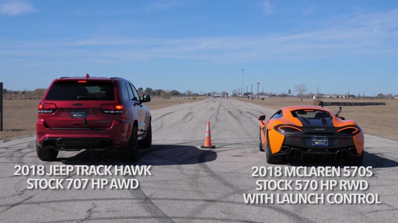 A McLaren 570S Vs. Jeep Grand Cherokee Trackhawk Drag Race Shouldn’t Be Possible