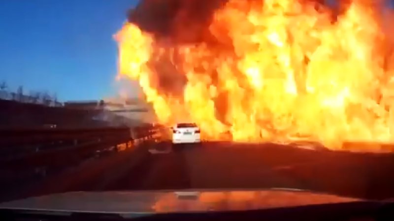 Watch This Entire Highway Explode After a Car Drives Over a Liquefied Petroleum Gas Spill