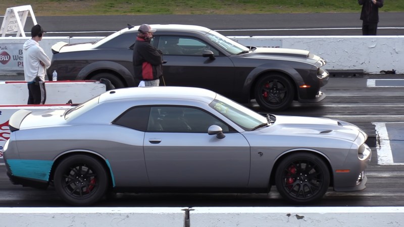 Watch the Dodge Demon Bully Its 707-HP Brother on the Drag Strip