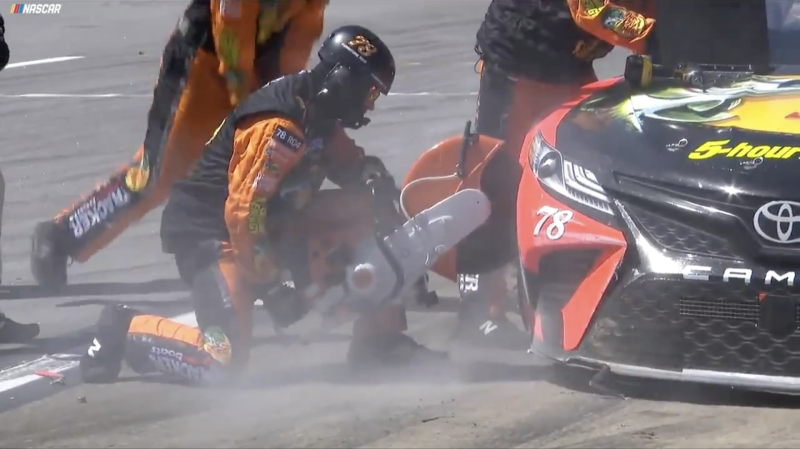 NASCAR Pit Crew Breaks Out Tool of Mass Destruction During Truex Jr. Repair