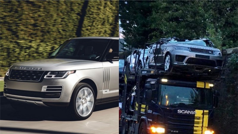 Range Rover, Jaguar F-Pace on Transporter Scalped by Low Bridge