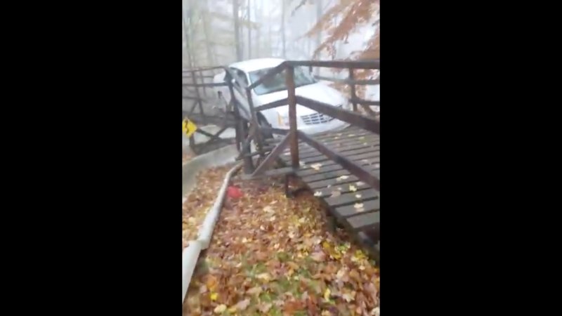 Cadillac Driver Plunges Through Bike Bridge on Mountainside Pedestrian Trail