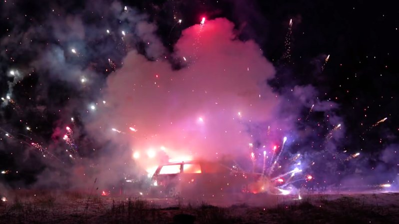 Nothing’s More Festive Than a Car Getting Blown to Smithereens With Fireworks