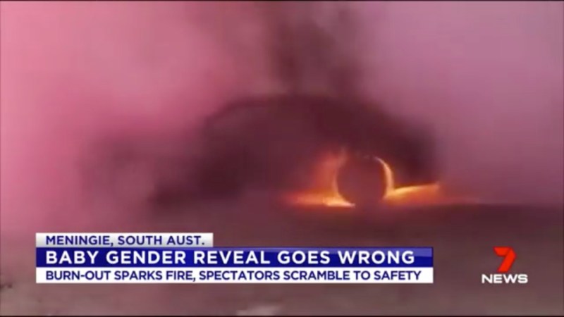 Watch a Car Accidentally Catch on Fire During a Surprise Baby Gender Reveal Burnout