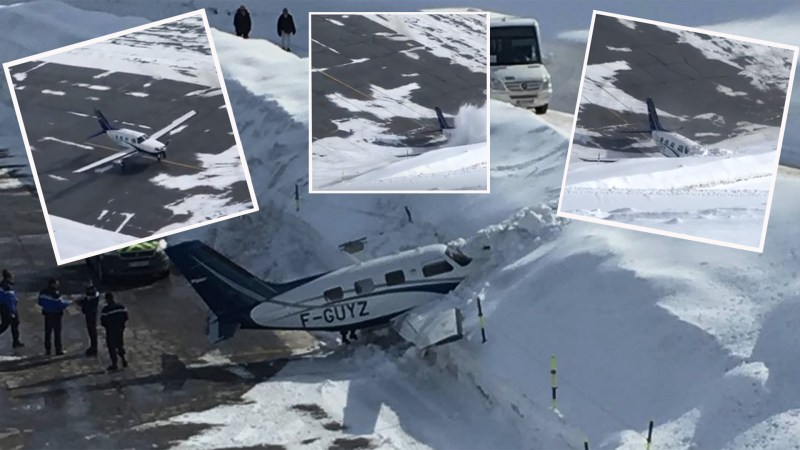 Watch This Plane Fail at Landing, Plow Straight Into a Snow Bank in the French Alps