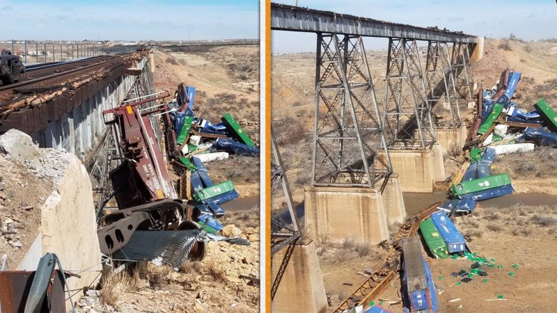 Bomb Cyclone Winds Blow Freight Train Off Railroad Bridge in New Mexico