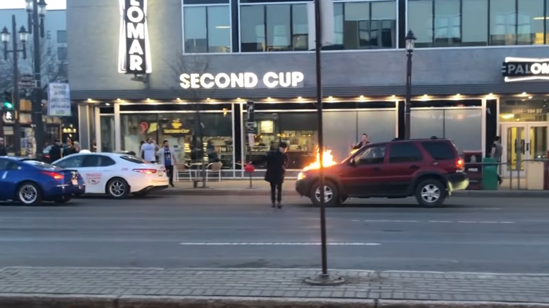 Deranged Man Caught Dousing Cars With Gasoline and Setting Them on Fire Gets Tackled by Local Heroes