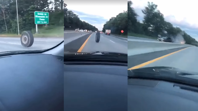 Shocking Video Shows Runaway Truck Tire Smash Head-On Into Jeep on N.J. Highway