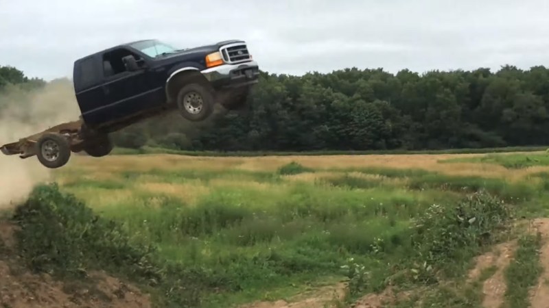 Watch a Ford F-250 Junkyard-Special Soar Through the Sky