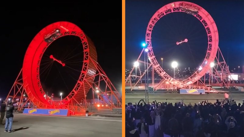 Watch a Jaguar F-Pace Drive Upside Down on a 64-Foot-Tall Hot Wheels Loop