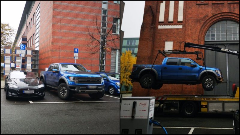 Ford F-150 Raptor Caught Blocking EV Chargers Gets Unmercifully Towed by Police